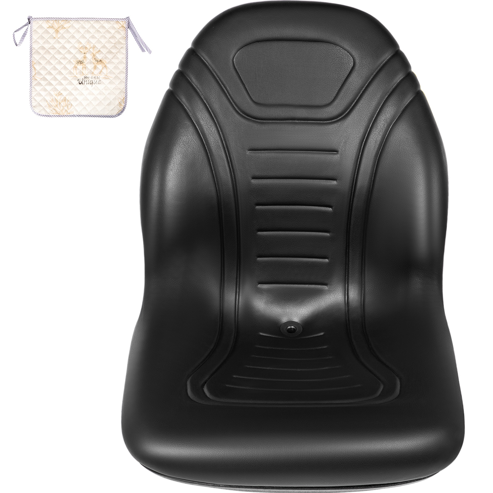 Universal Lawn Tractor Seat Replacement, Compact High Back Mower Seat, Black Vinyl Forklift Seat, Central Drain Hole Skid Steer Seat with Mounting Bolt Patterns of 8" x 11.5" & 11.25" x 11.5".